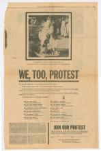 Newspaper clipping, 'We, Too, Protest'.