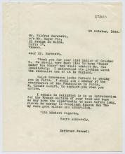 Letter, Bertrand Russell dated October 19, 1966.