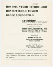 Leaflet, The Left Youth Forum and the Bertrand Russell Peace Foundation dated February 20, 1966.