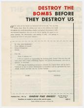 Leaflet, Destroy the Bombs Before they Destroy Us. 