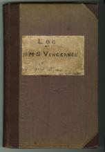 Front cover of H.M.S Vengeance Ship's Log.