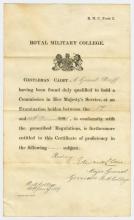 Military document, Royal Military College.