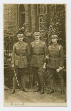 Postcard, Bernard Trotter with two fellow soldiers.