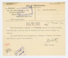 Memorandum, Chief Warden dated October 24, 1940.