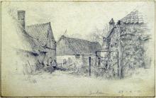 Pencil drawing, houses.