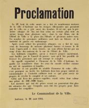 War poster, Proclamation du Le Commandant de la Ville. 