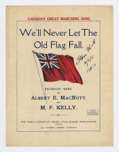 Sheet music front page, We'll Never Let the Old Flag Fall.