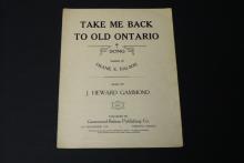 Sheet music, Take Me Back to Old Ontario.