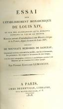 Essai sur l'etablissement monarquique de Louis XIV : et sur les altérations qu'il éprouva pendant la vie de ce prince ; morceau servant d'introduction à une Histoire critique de la France, depuis la mort de Louis XIV / par Pierre-Édouard Lémontey ; précéd 